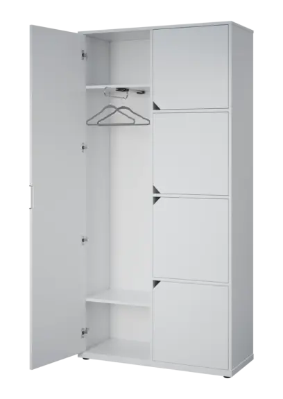 KSR6-83 L skříň šatní, 1x výsuvné ramínko, dvířka, niky, 2053x1022x400 mm, provedení levé, javor horský